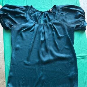 Express Blue and Green Puff Sleeve Ruffled Blouse
